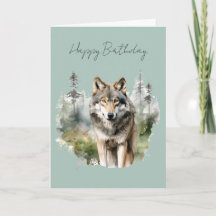 Ein Wolf in einer Wald-Geburtstagskarte #1