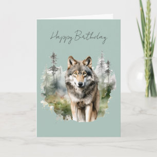 Ein Wolf in einer Wald-Geburtstagskarte #1 Karte