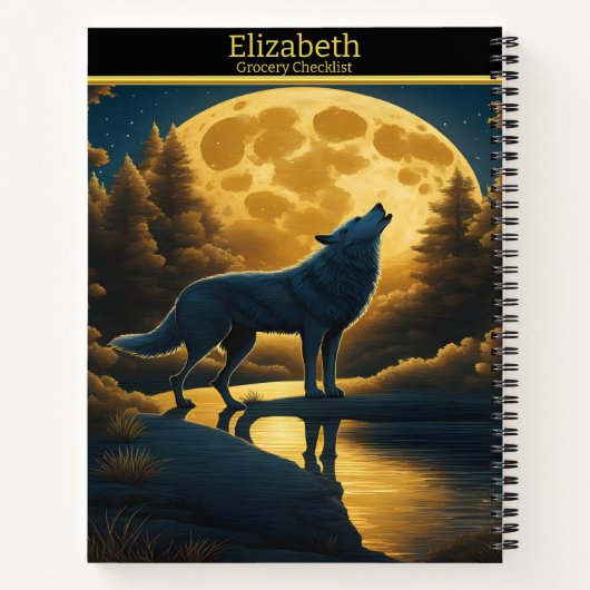 Ein Wolf serenades den bezaubernden Vollmond in de Notizblock (Rückseite)