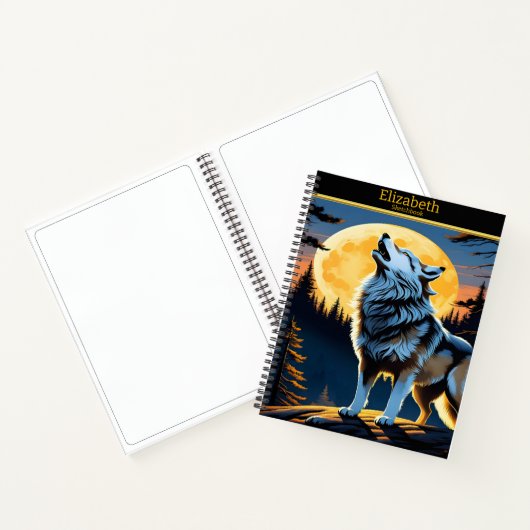 Ein Wolf serenades den Mond in einer ruhigen Nacht Notizblock (Innenseite)