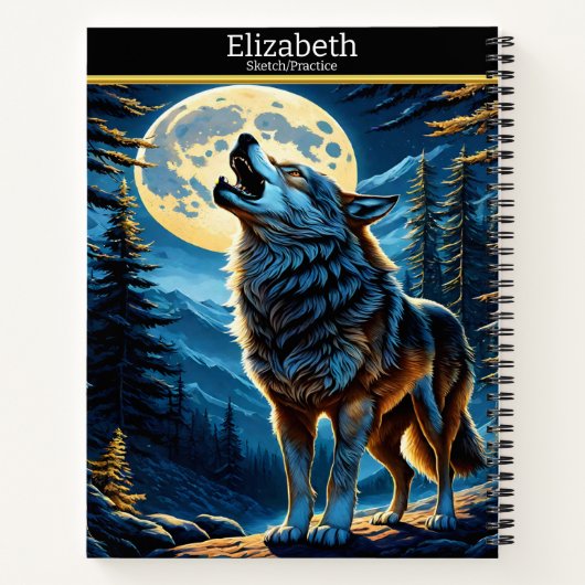 Ein Wolf serenades den Mond unter einem Sternenhim Notizblock (Rückseite)