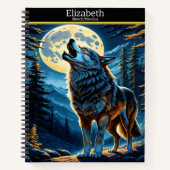 Ein Wolf serenades den Mond unter einem Sternenhim Notizblock (Vorderseite)