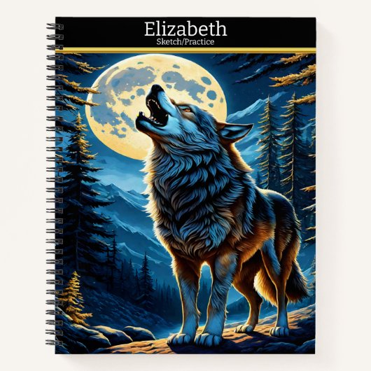 Ein Wolf serenades den Mond unter einem Sternenhim Notizblock (Vorderseite)