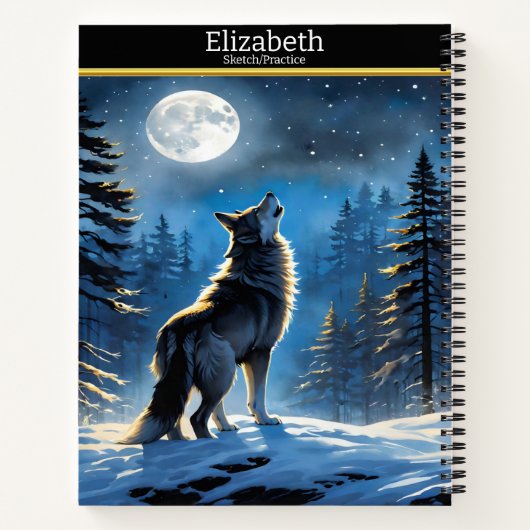 Ein Wolf singt auf dem Mond in einer sternigen Win Notizblock (Rückseite)