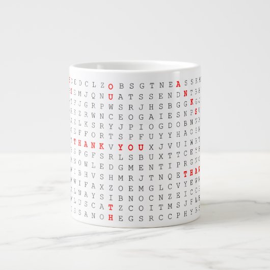 Ein Wort-Puzzle suchen Dankeschön Jumbo-Tasse (Vorderseite)