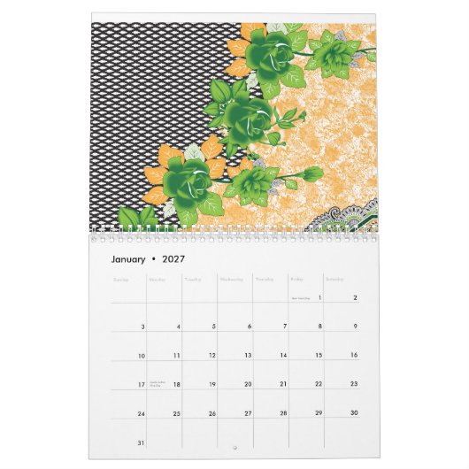 Ein wunderschön gestaltetes Muster aus grün und or Kalender (Jan 2027)