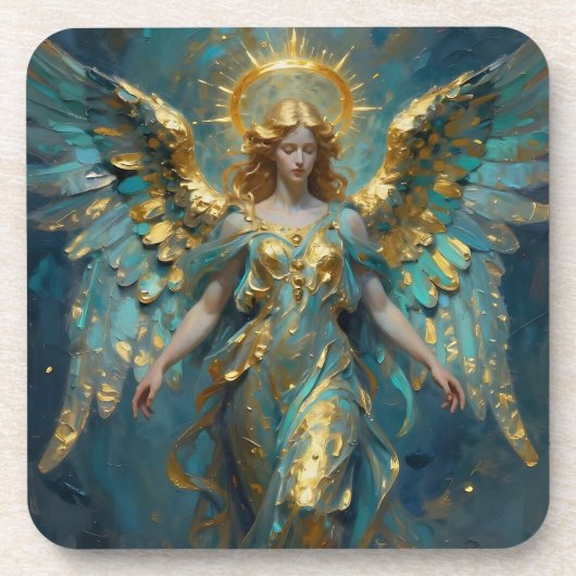 Ein wunderschöner Gold- und Türkis-Engel  Getränkeuntersetzer (Vorderseite)