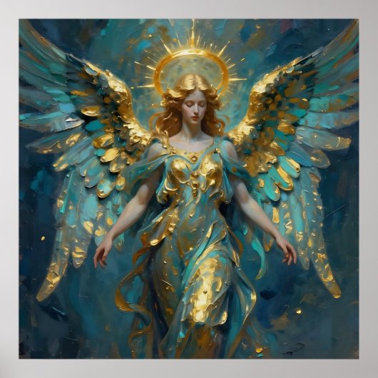 Ein wunderschöner Gold- und Türkis-Engel Poster (Vorne)