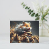 Ein wunderschöner Hamster mit Riesenspinne Postkarte (Stehend Vorderseite)