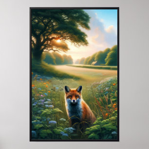 Ein wunderschöner Rotfuchs mit Wasserfarbe bei Son Poster