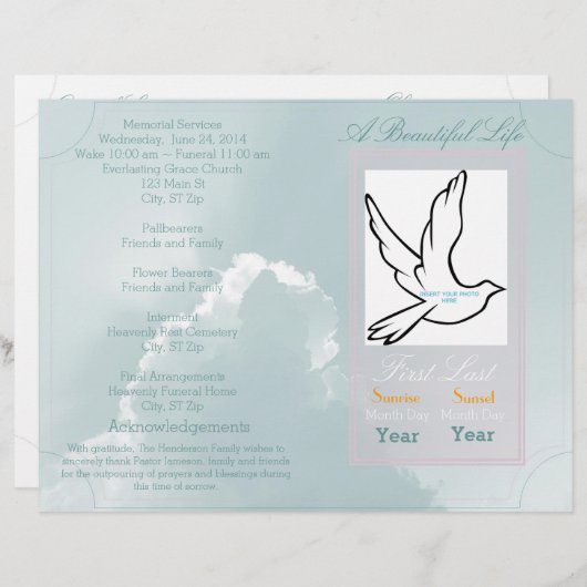 Ein wunderschöner Single für das Beerdigungsprogra (Vorne/Hinten)