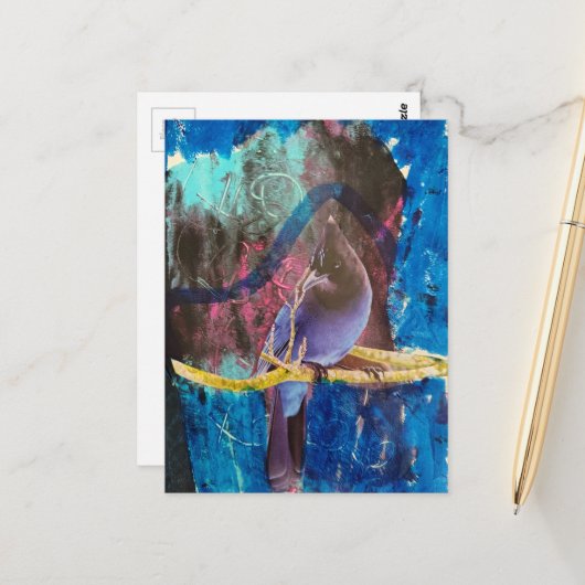 Ein wunderschöner Vogel, der blau ist Mixed Media Postkarte (Vorderseite/Rückseite Beispiel)