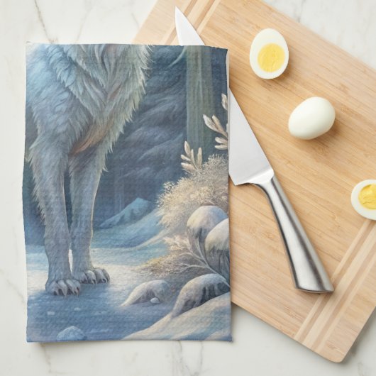 Ein wunderschöner weißer Wolf Geschirrtuch (Viertel Falte)