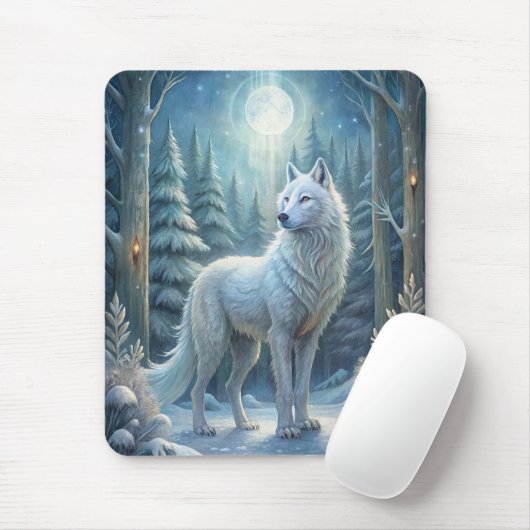 Ein wunderschöner weißer Wolf Mousepad (Mit Mouse)