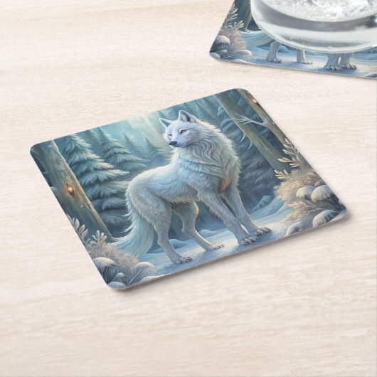 Ein wunderschöner weißer Wolf Rechteckiger Pappuntersetzer (angewinkelt)