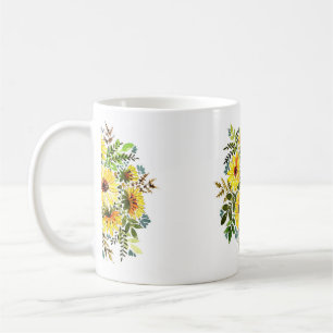 Ein wunderschönes Aquarellbouquet, schöner gelber Kaffeetasse