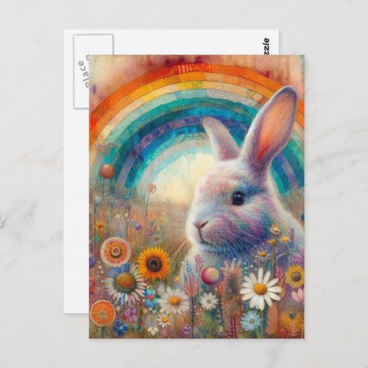 Ein wunderschönes Kaninchen in Wildblumen Postkarte (Vorne/Hinten)