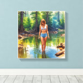 Ein wunderschönes Mädchen in Teichölfarbe Malerei Leinwanddruck (Insitu (Holzboden))