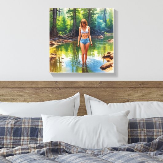 Ein wunderschönes Mädchen in Teichölfarbe Malerei Leinwanddruck (Insitu (Schlafzimmer))