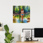 Ein wunderschönes Mädchen in Teichölfarbe Malerei Poster (Heimbüro)