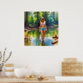 Ein wunderschönes Mädchen in Teichölfarbe Malerei Poster (Küche)