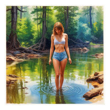 Ein wunderschönes Mädchen in Teichölfarbe Malerei