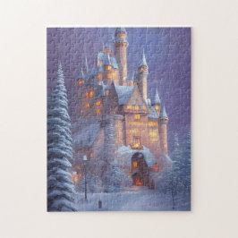 Ein wunderschönes Schloss im Schnee erhellt Puzzle