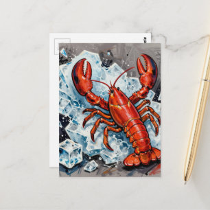 Ein wütender Maine-Hummer, der Eis bricht Postkarte