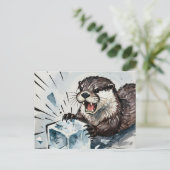 Ein wütender Otter, der einen Eisblock zerbricht  Postkarte (Stehend Vorderseite)