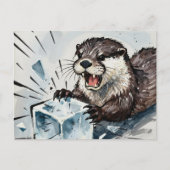 Ein wütender Otter, der einen Eisblock zerbricht  Postkarte (Vorderseite)
