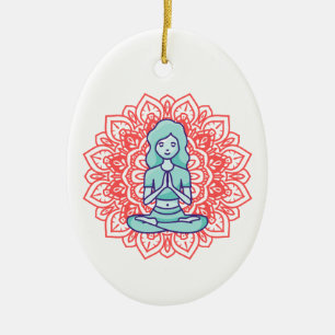 Ein Yoga-Mädchen für Meditation Keramik Ornament