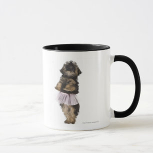 Ein Yorkie-poo Welpe in einem Ballettröckchen auf Tasse