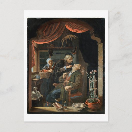 Ein Zahnarzt, der den Zahn eines alten Mannes unte Postkarte (Vorderseite)