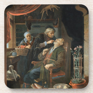 Ein Zahnarzt, der den Zahn eines alten Mannes Untersetzer