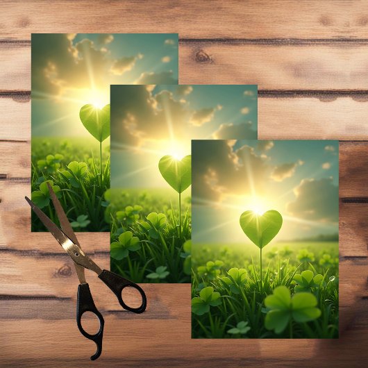 Ein zartes Kleeblatt Herz unter dem Abend Seidenpapier