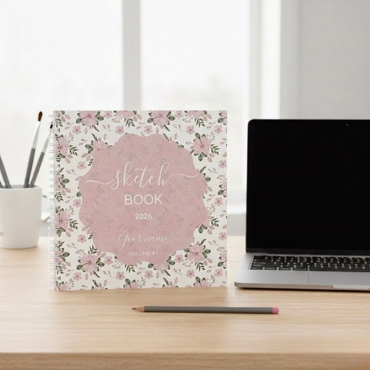 Ein zartes rosa Blumen Skizzenbuch Notizblock