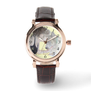 Ein zärtliches zeichn von Mädchen, die sich akita Armbanduhr