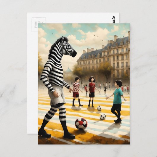Ein Zebra-Schiedsrichter in einem Fußballspiel Postkarte (Vorne/Hinten)