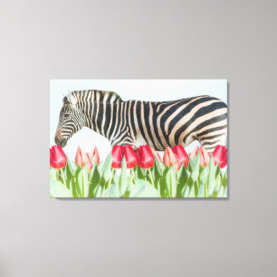 Ein Zebra unter den Tulpen Leinwanddruck