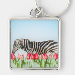 Ein Zebra unter den Tulpen Schlüsselanhänger