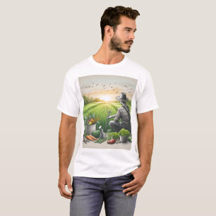 ein zeichn eines Mannes, der auf einem Feld sitzt T-Shirt