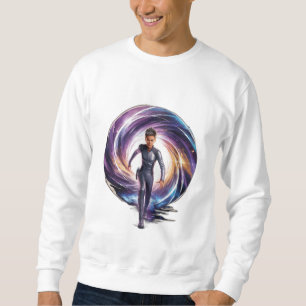 Ein Zeitreisender, der durch ein Portal tritt, mit Sweatshirt