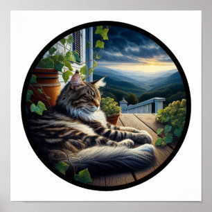 Ein zirkuläres 3D-Bild einer schönen Maine-Coon-Ka Poster