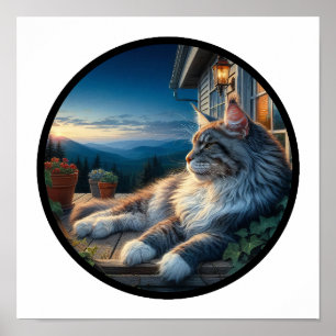 Ein zirkuläres 3D-Bild einer schönen Maine-Coon-Ka Poster