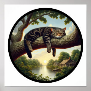 Ein zirkuläres 3D-Bild einer schönen Tabby-Katze Poster