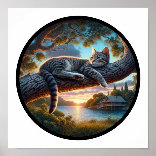 Ein zirkuläres 3D-Bild einer schönen Tabby-Katze Poster (Vorne)