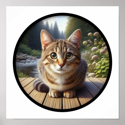 Ein zirkuläres 3D-Bild einer schönen Tabby-Katze Poster (Vorne)