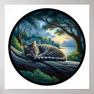Ein zirkuläres 3D-Bild einer schönen Tabby-Katze Poster