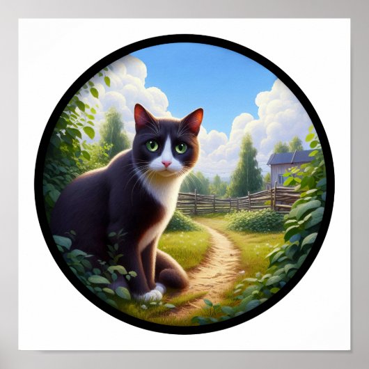 Ein zirkuläres 3D Bild einer schönen Tuxedo Katze Poster (Vorne)