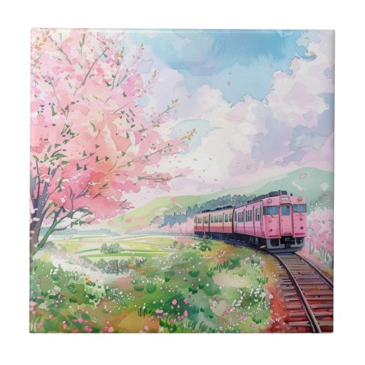 Ein Zug im Frühling Fliese (Vorderseite)